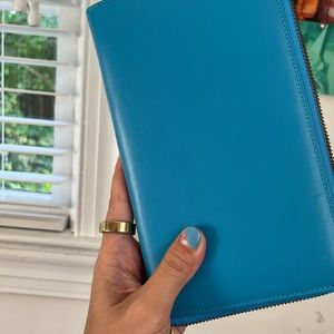 NWT + box comme des garcons leather large wallet blue